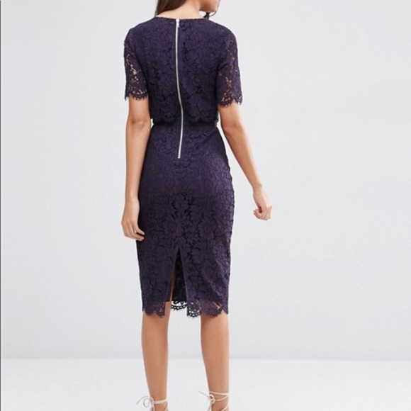 ASOS TALL Navy Lace Crop Top Midi Pencil Dress - Picture 3 of 6